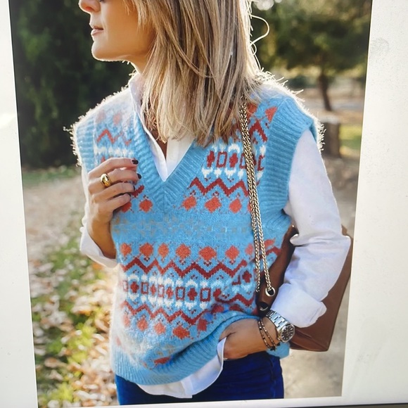 Jackets & Blazers - Bohemian V Neck Sweater Vest Blue Orange XL